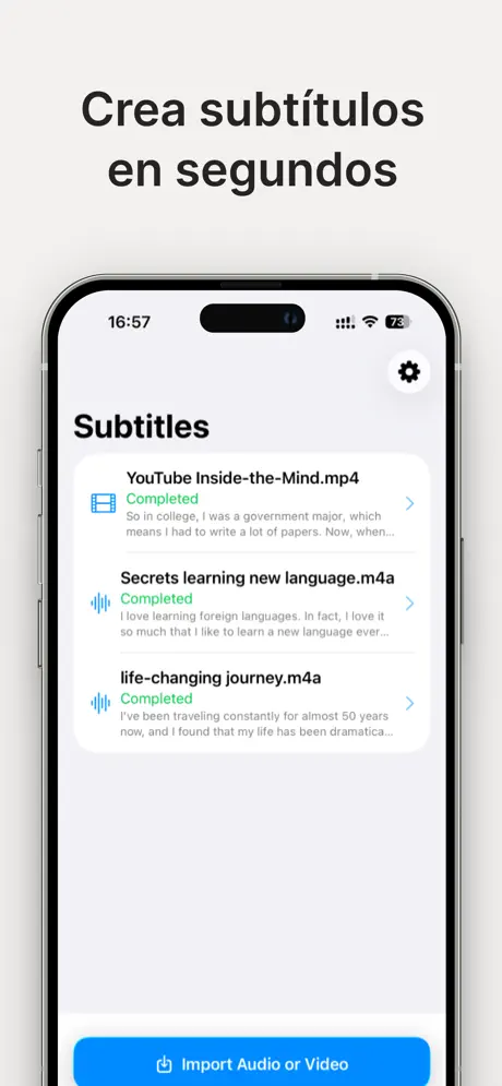 Pantalla principal de Instant Automatic Subtitles