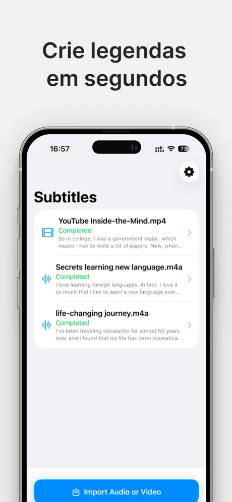 Tela principal do Instant Automatic Subtitles